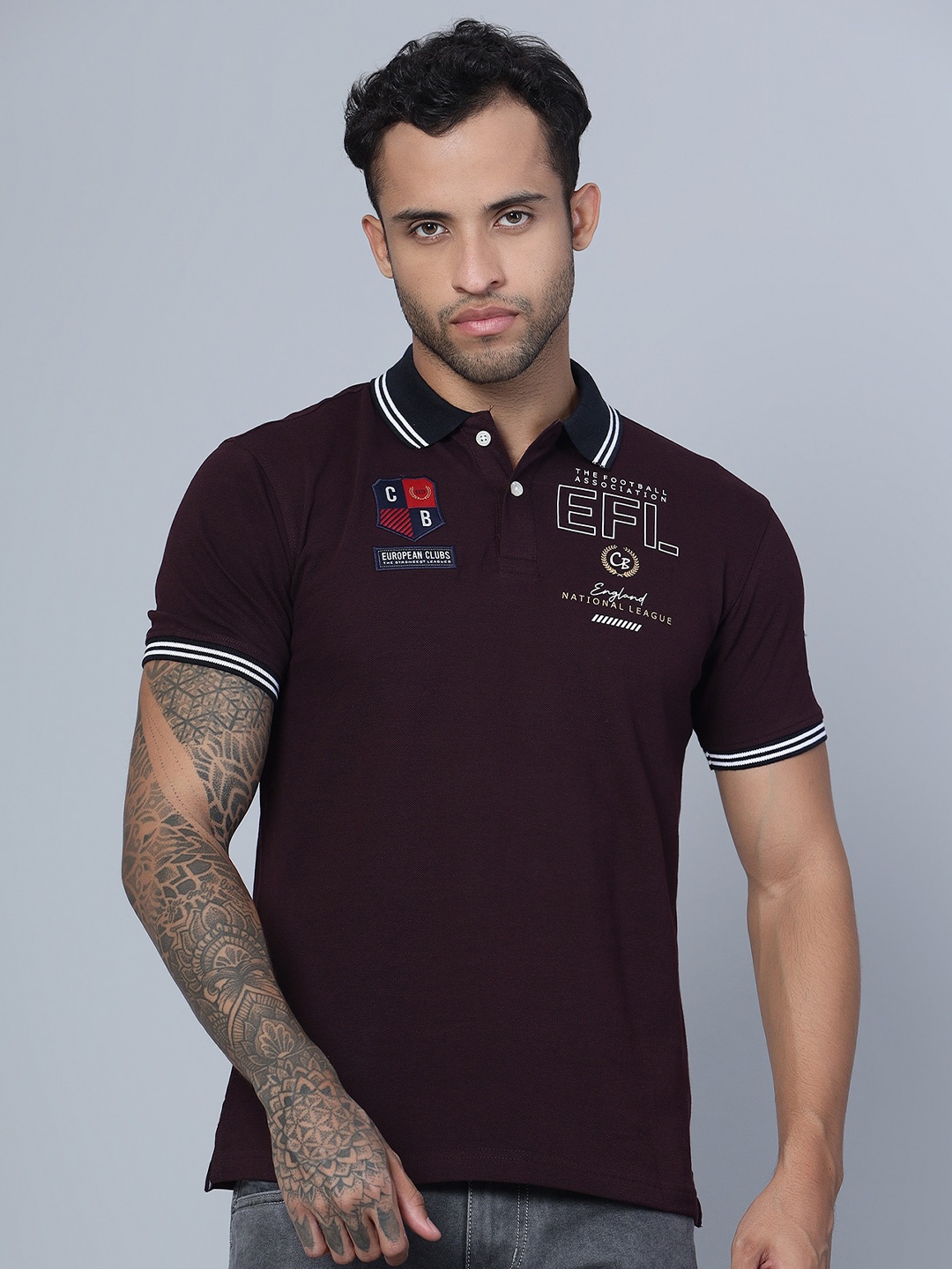 

Cantabil Men Typography Printed Polo Collar T-shirt, Maroon