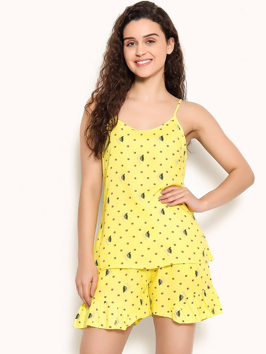 

Clovia Printed Cami Top & Shorts Set, Yellow