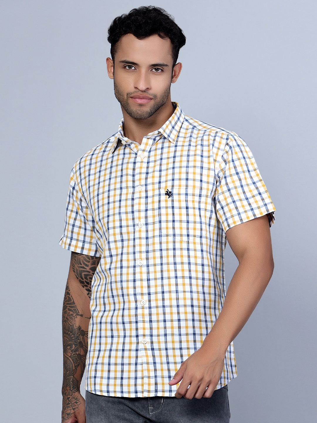

Cantabil Smart Checked Cotton Casual Shirt, Mustard