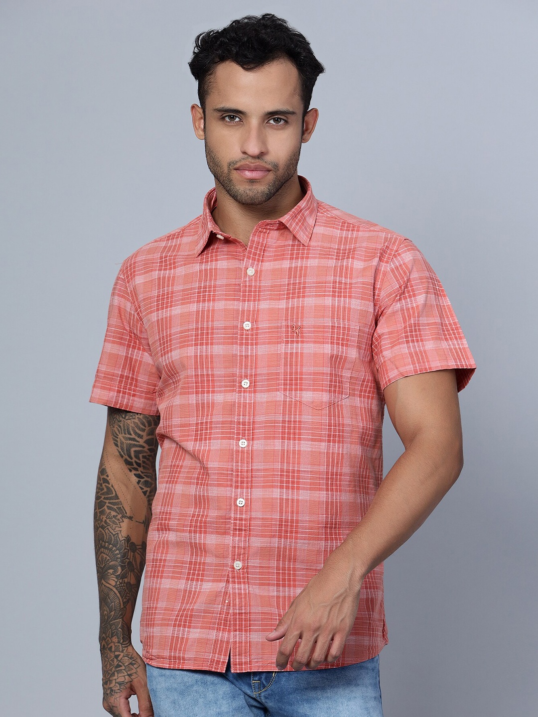 

Cantabil Smart Tartan Checked Cotton Casual Shirt, Pink