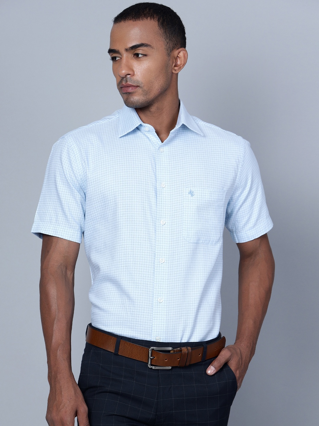 

Cantabil Smart Checked Spread Collar Cotton Formal Shirt, Blue