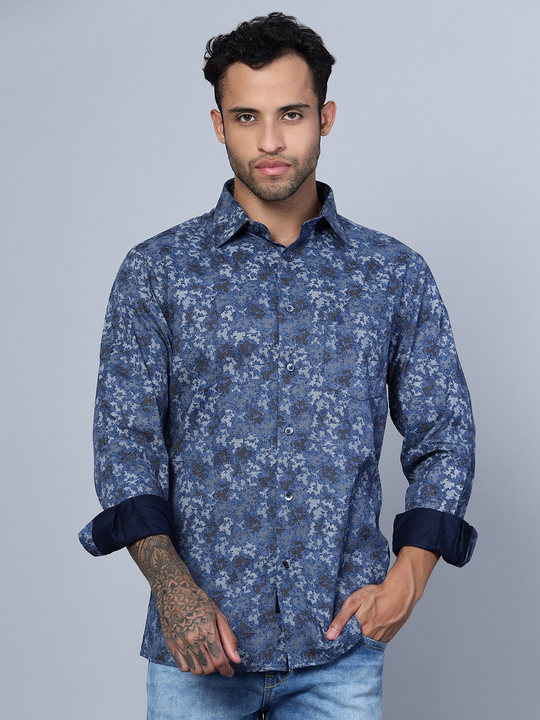 

Cantabil Smart Abstract Printed Cotton Casual Shirt, Navy blue