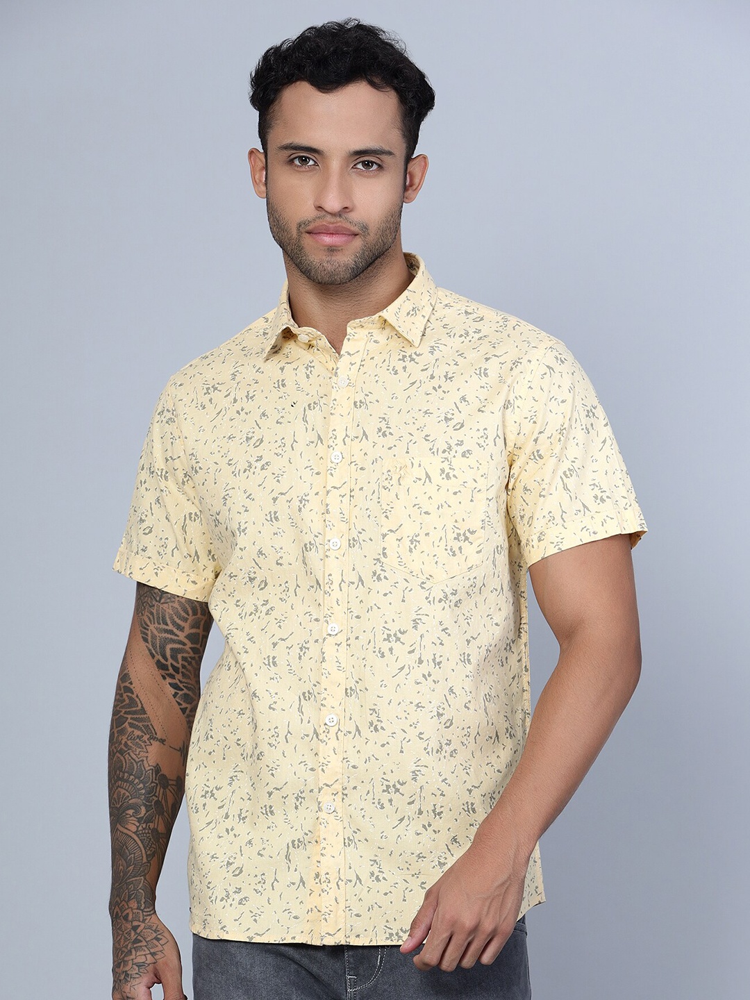 

Cantabil Smart Floral Printed Cotton Casual Shirt, Yellow