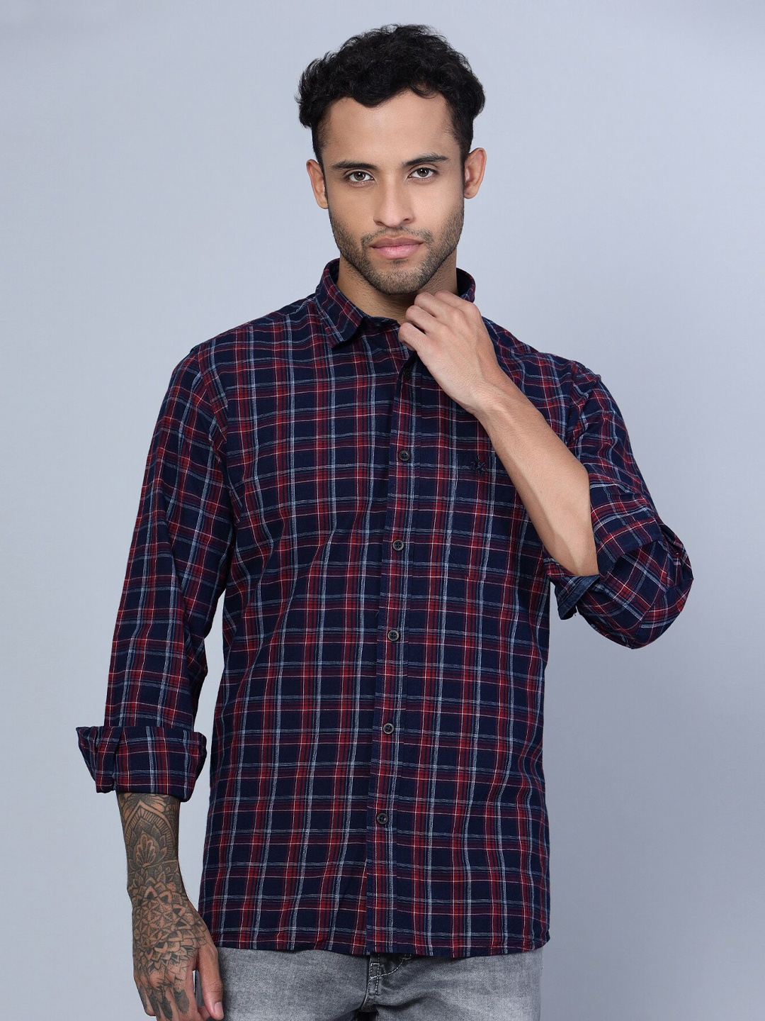 

Cantabil Smart Checked Spread Collar Cotton Casual Shirt, Maroon