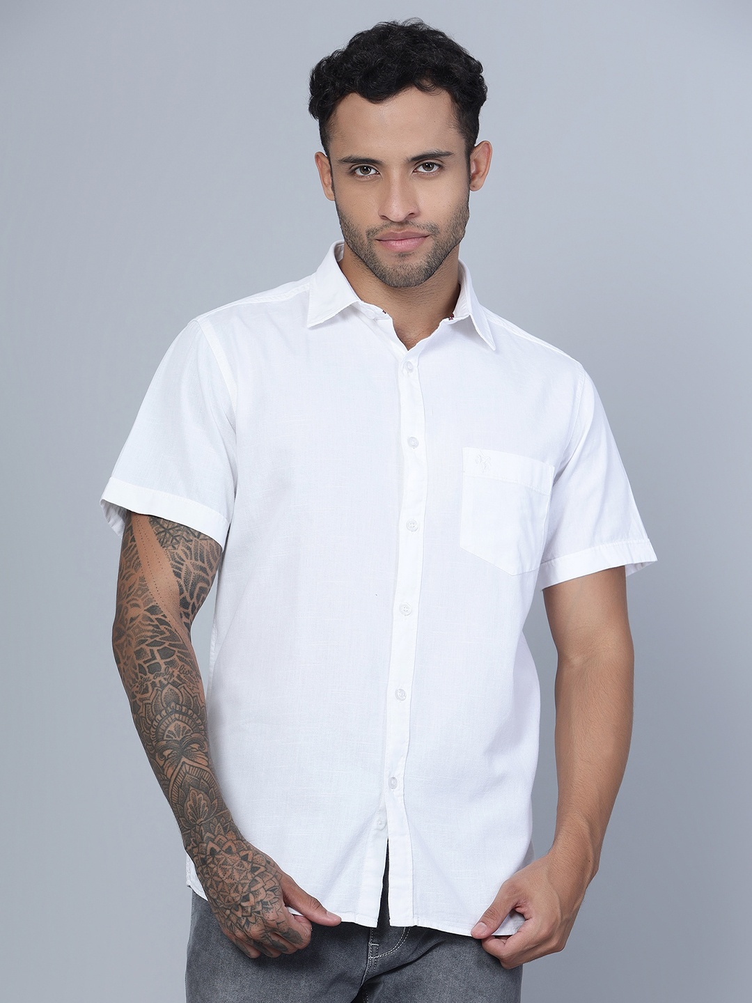 

Cantabil Smart Spread Collar Cotton Casual Shirt, White