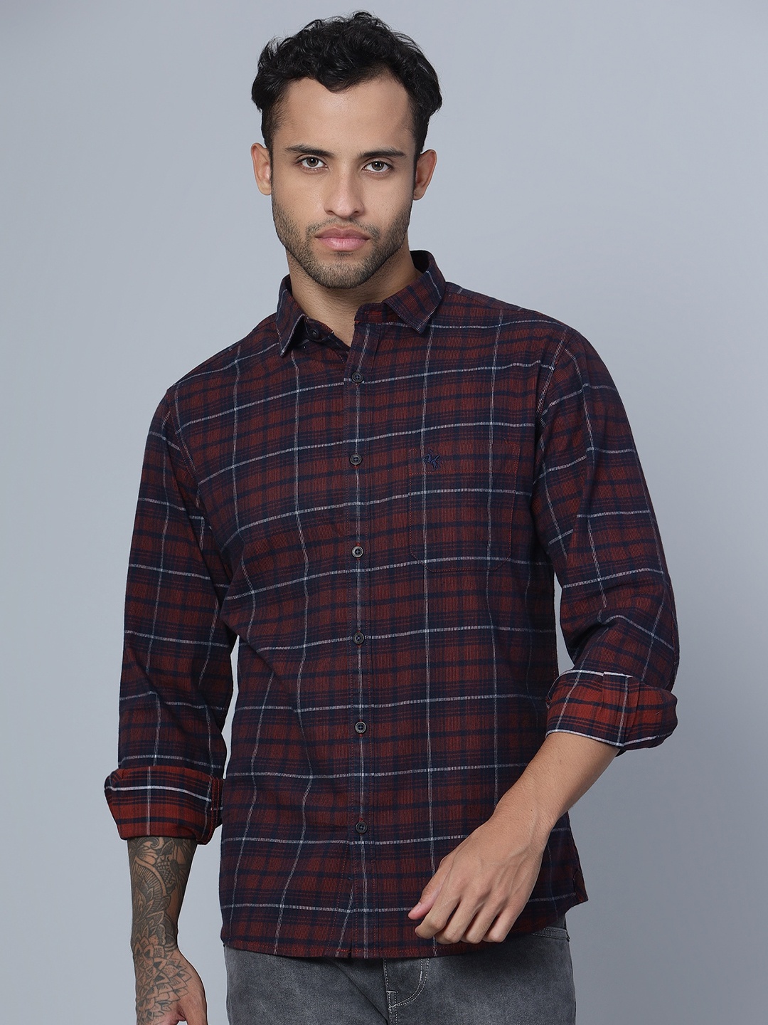 

Cantabil Tartan Checked Smart Cotton Casual Shirt, Brown