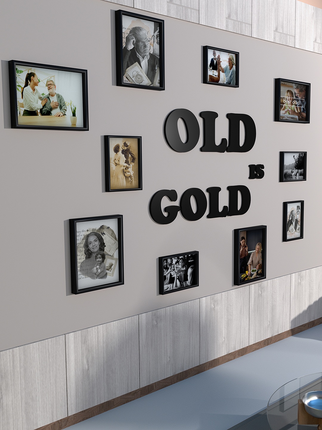 

RANDOM Black 10 Pieces 3D Collage Wooden Photo Frames With Plaque