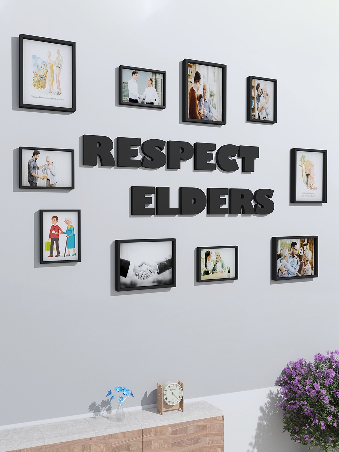 

RANDOM Black 10 Pieces 3D Collage Wooden Photo Frames With Plaque