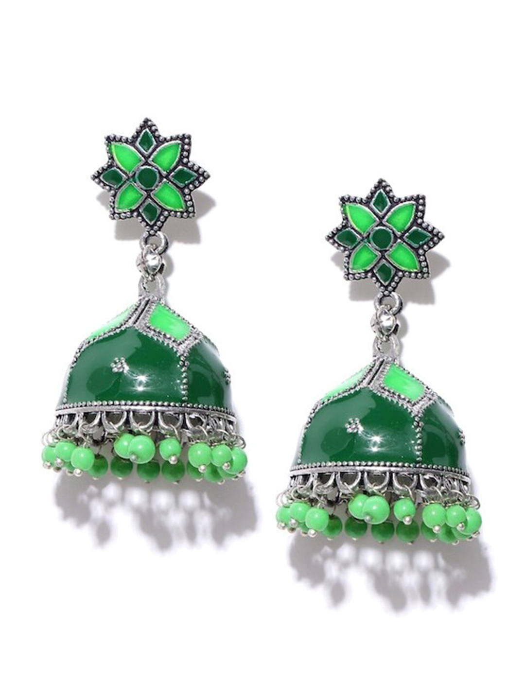

Infuzze Silver-Plated Contemporary Jhumkas Earrings