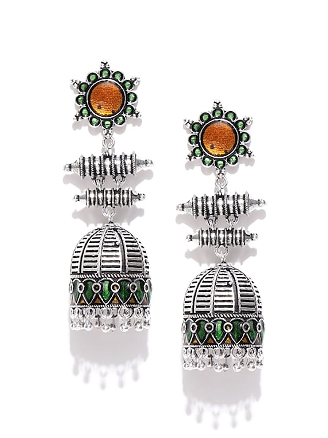 

Infuzze Silver-Plated Contemporary Jhumkas Earrings
