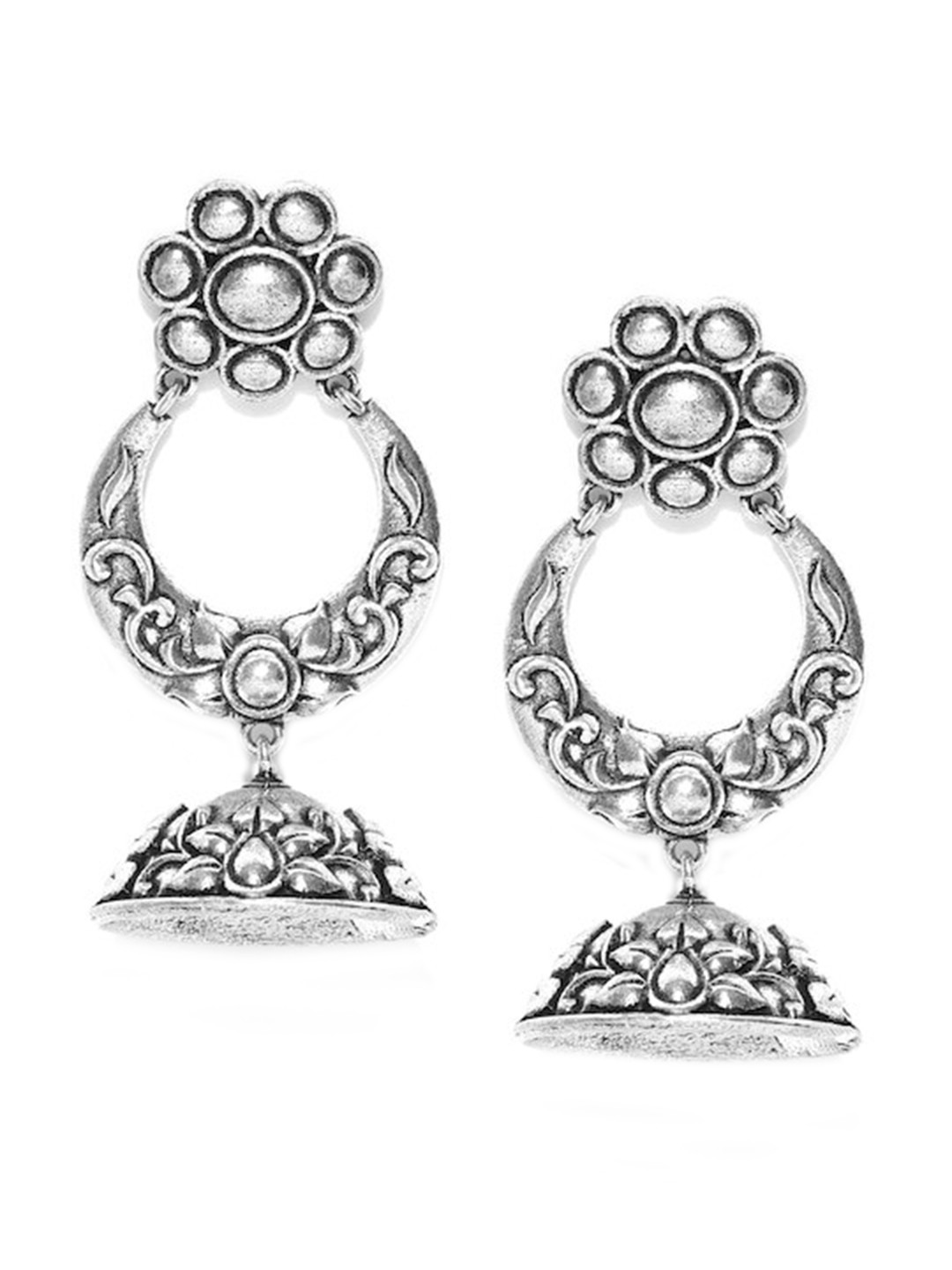

Infuzze Silver-Plated Contemporary Jhumkas Earrings