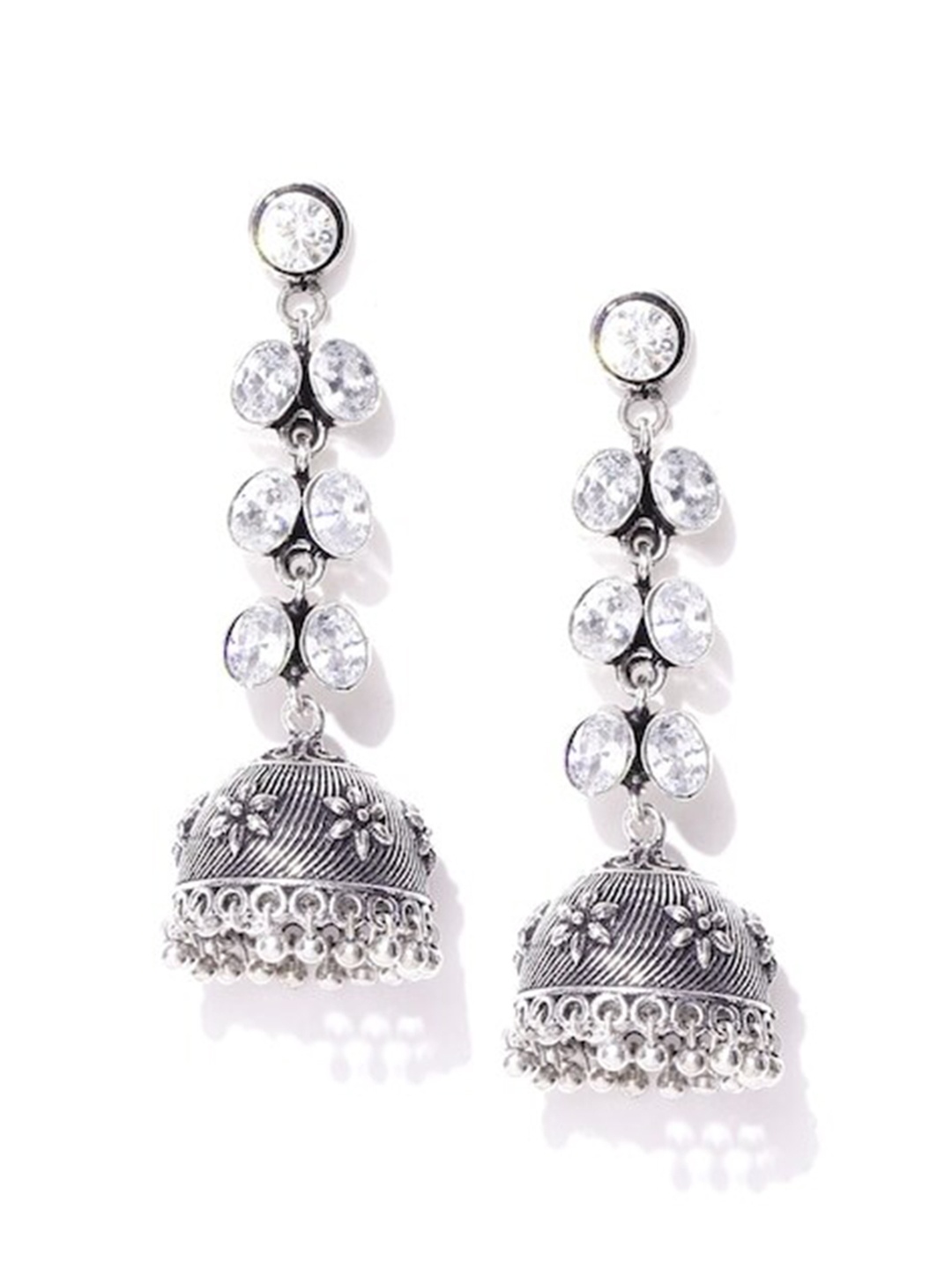 

Infuzze Silver-Plated Contemporary Jhumkas Earrings