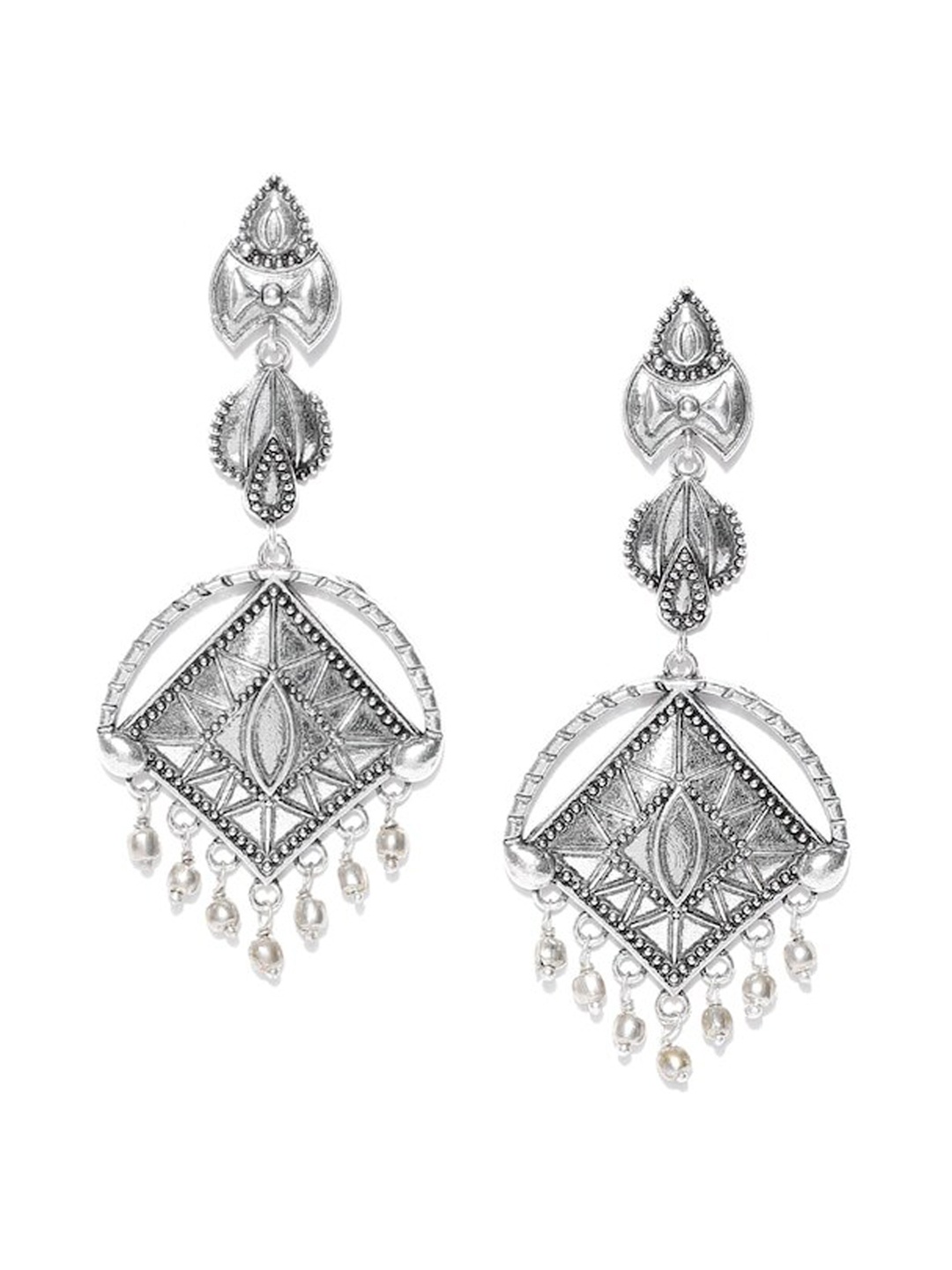 

Infuzze Silver-Plated Contemporary Oxidised Drop Earrings