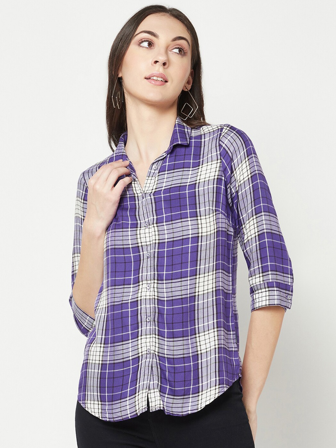 

Crimsoune Club Tartan Checked Slim Fit Casual Shirt, Purple