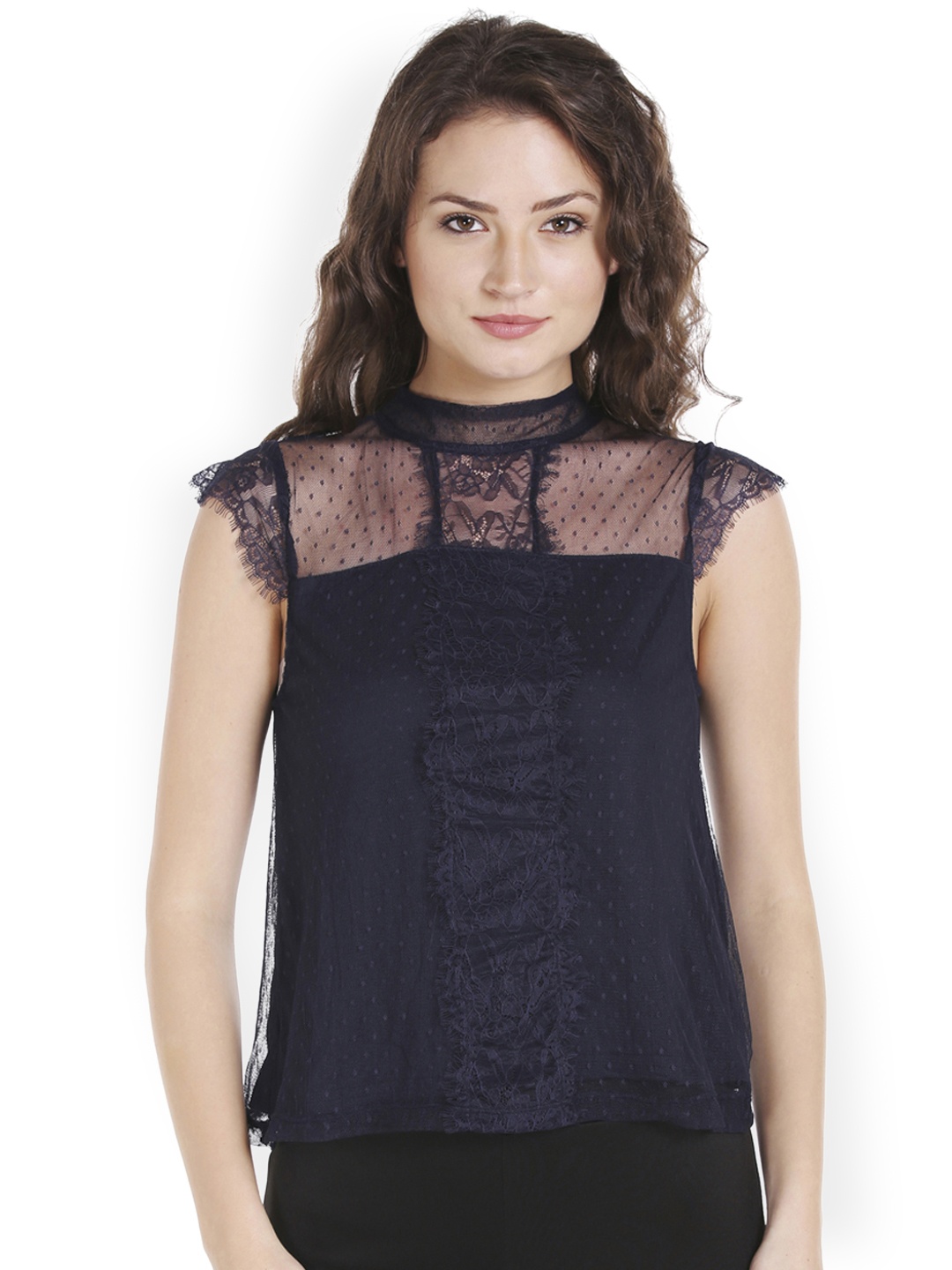 

Globus Women Navy Blue Self Design A-Line Top