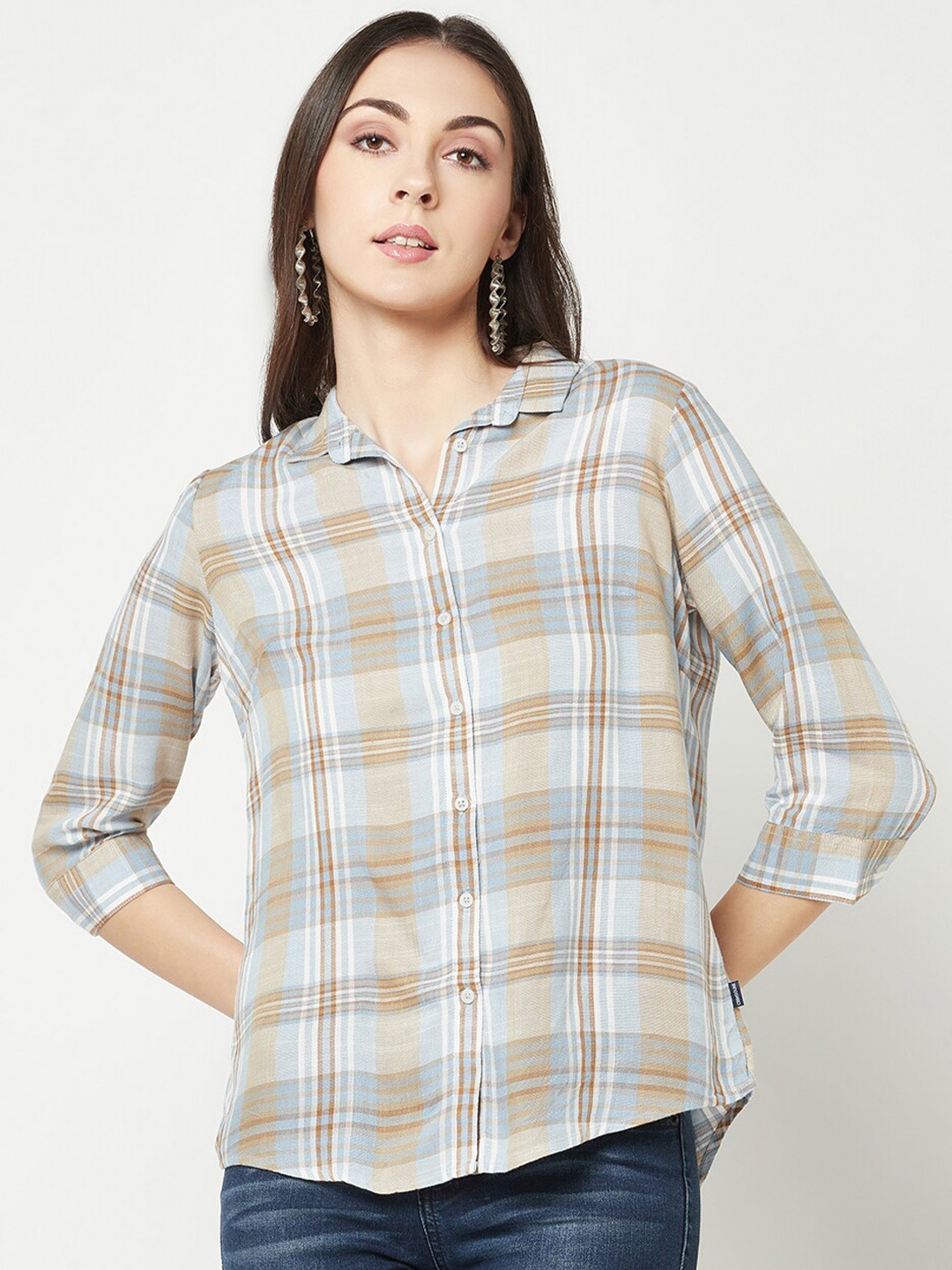 

Crimsoune Club Tartan Checked Slim Fit Casual Shirt, Blue