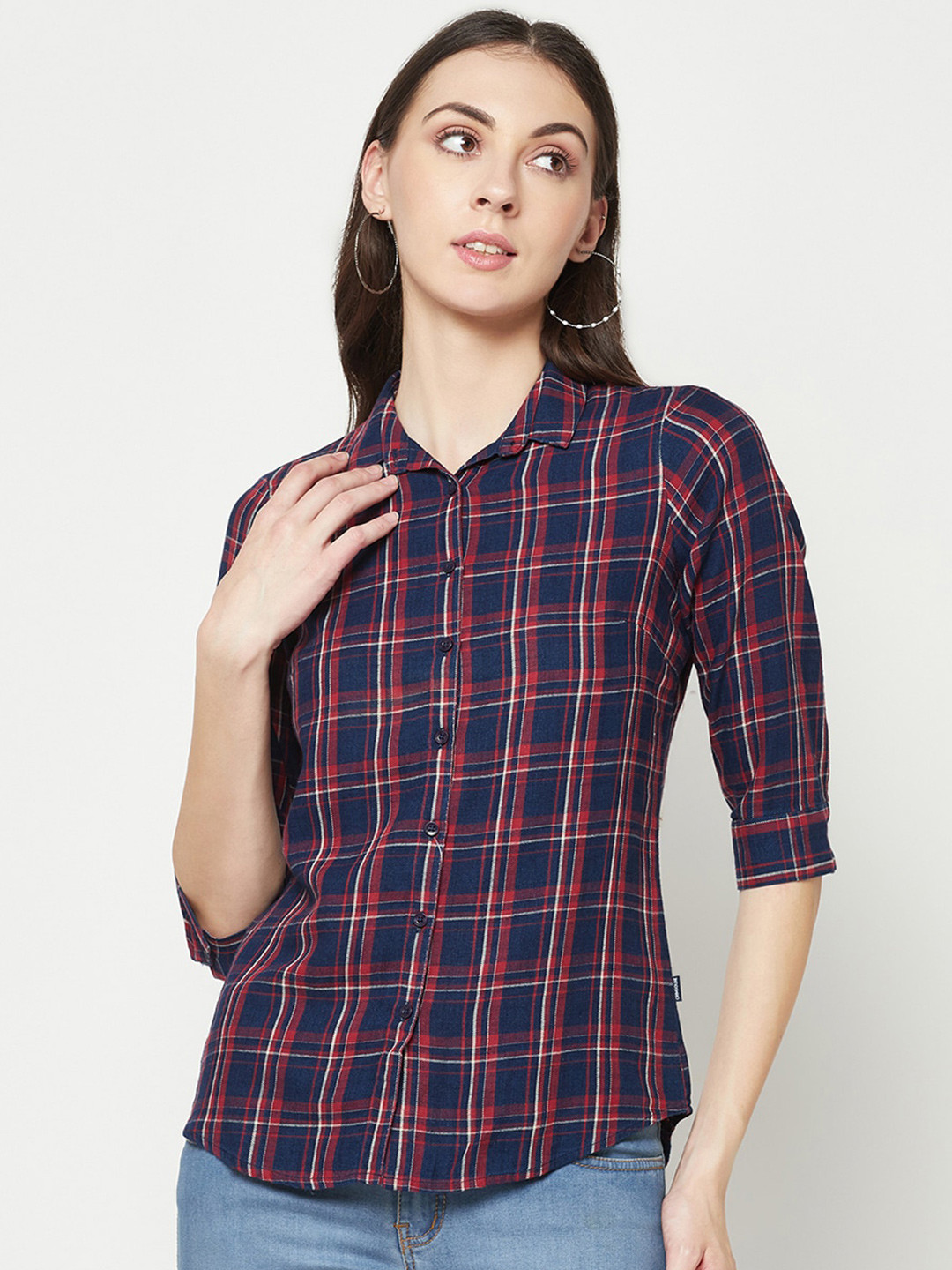

Crimsoune Club Tartan Checked Slim Fit Casual Shirt, Navy blue