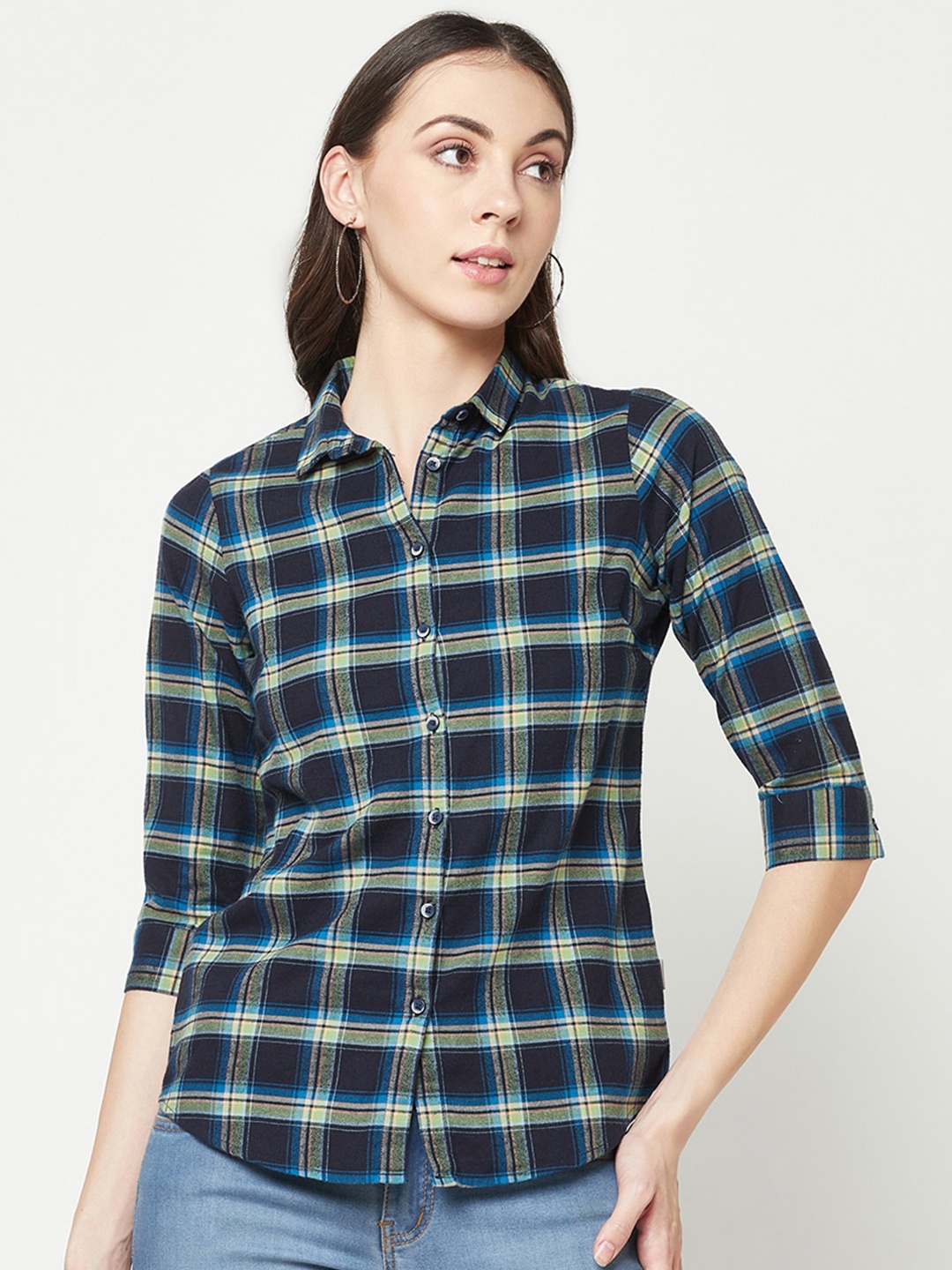 

Crimsoune Club Slim Fit Tartan Checked Casual Pure Cotton Shirt, Green