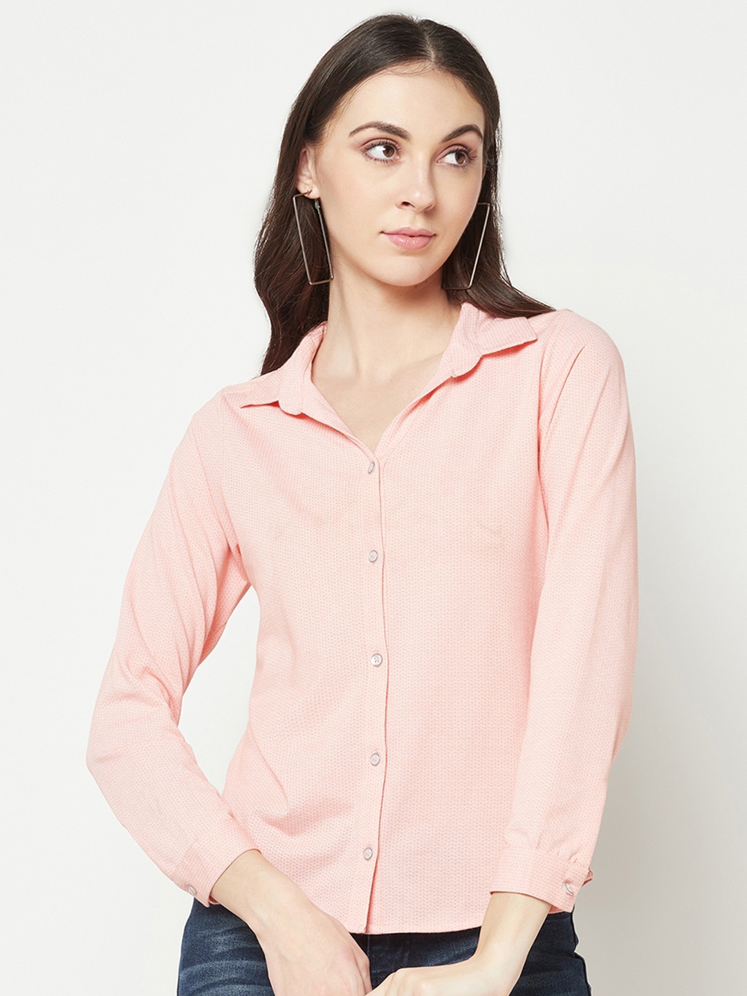 

Crimsoune Club Textured Self Design Slim Fit Casual Shirt, Pink
