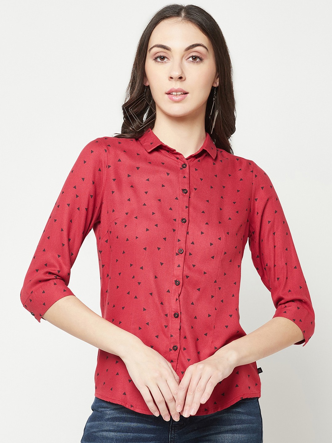 

Crimsoune Club Geometric Printed Slim Fit Casual Shirt, Red