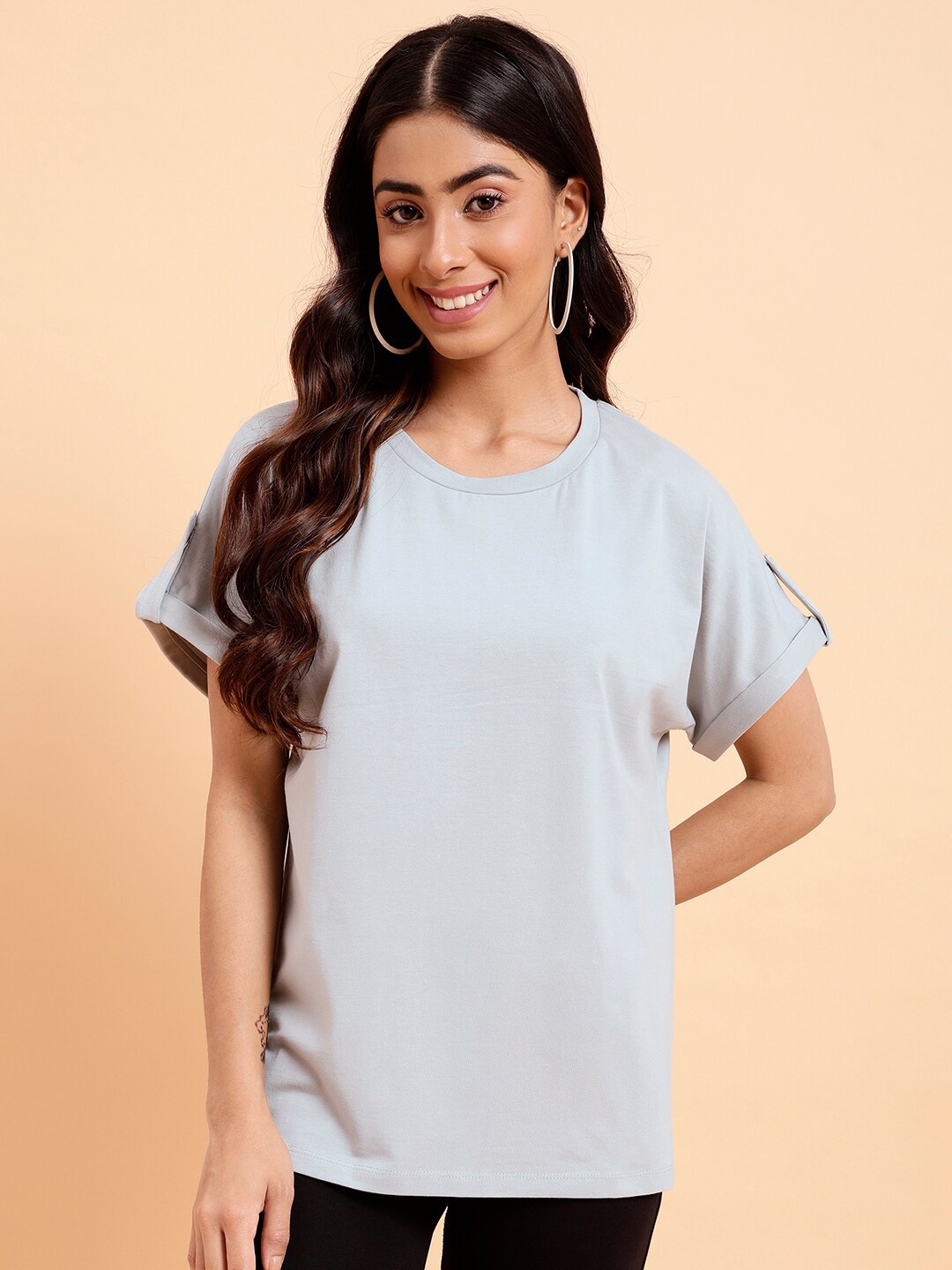 

MINT STREET Extended Sleeves Pure Cotton T-shirt, Grey