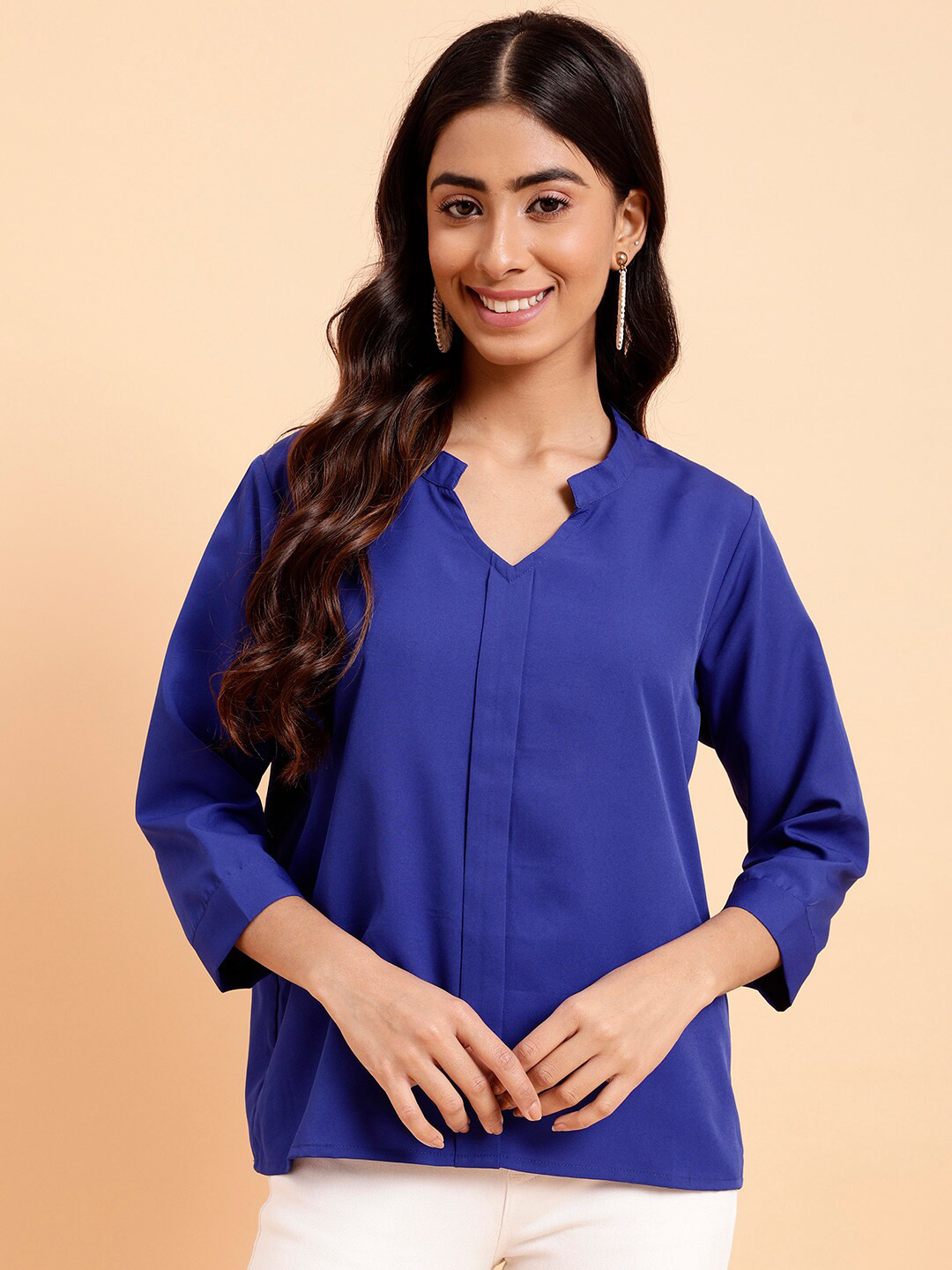 

MINT STREET Mandarin Collar Top, Blue