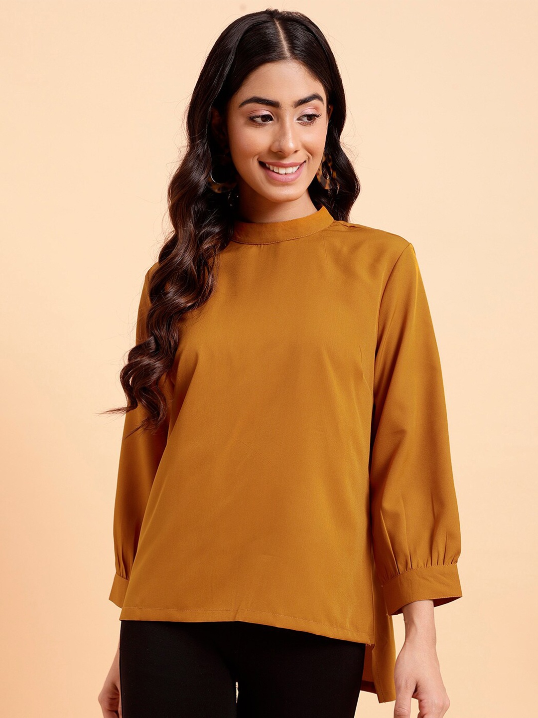 

MINT STREET Cuffed Sleeve Style Back Top, Mustard