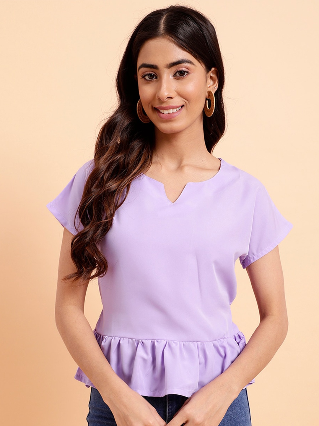 

MINT STREET Notched Neck Peplum Top, Lavender