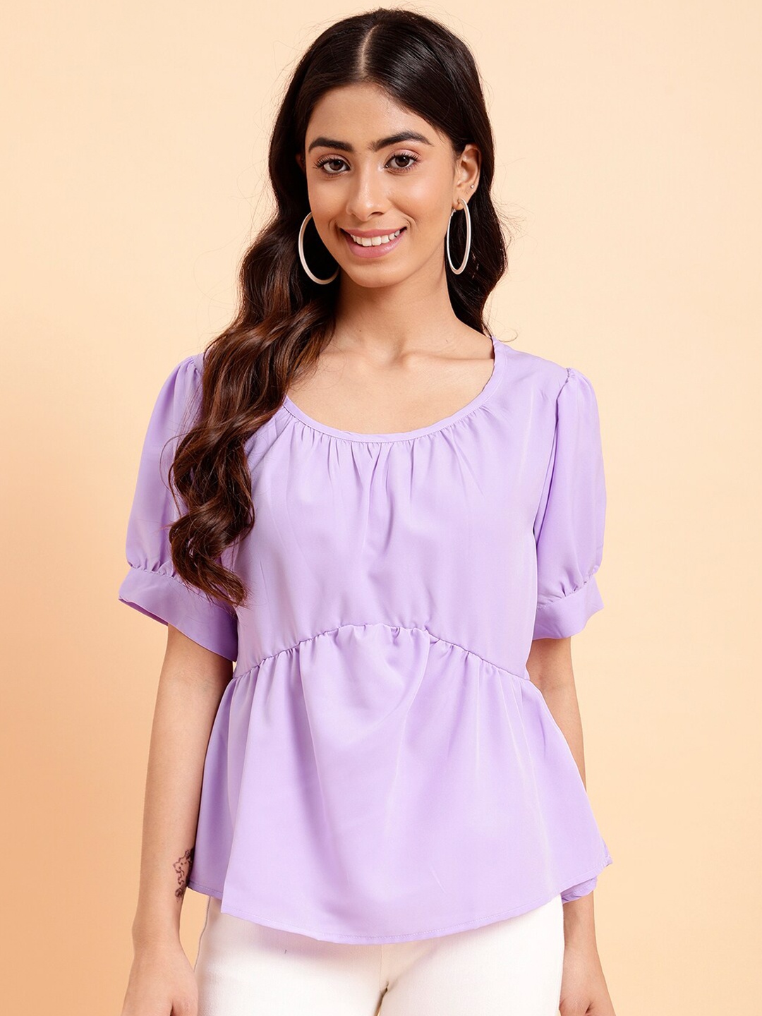 

MINT STREET Puff Sleeve A-Line Top, Lavender