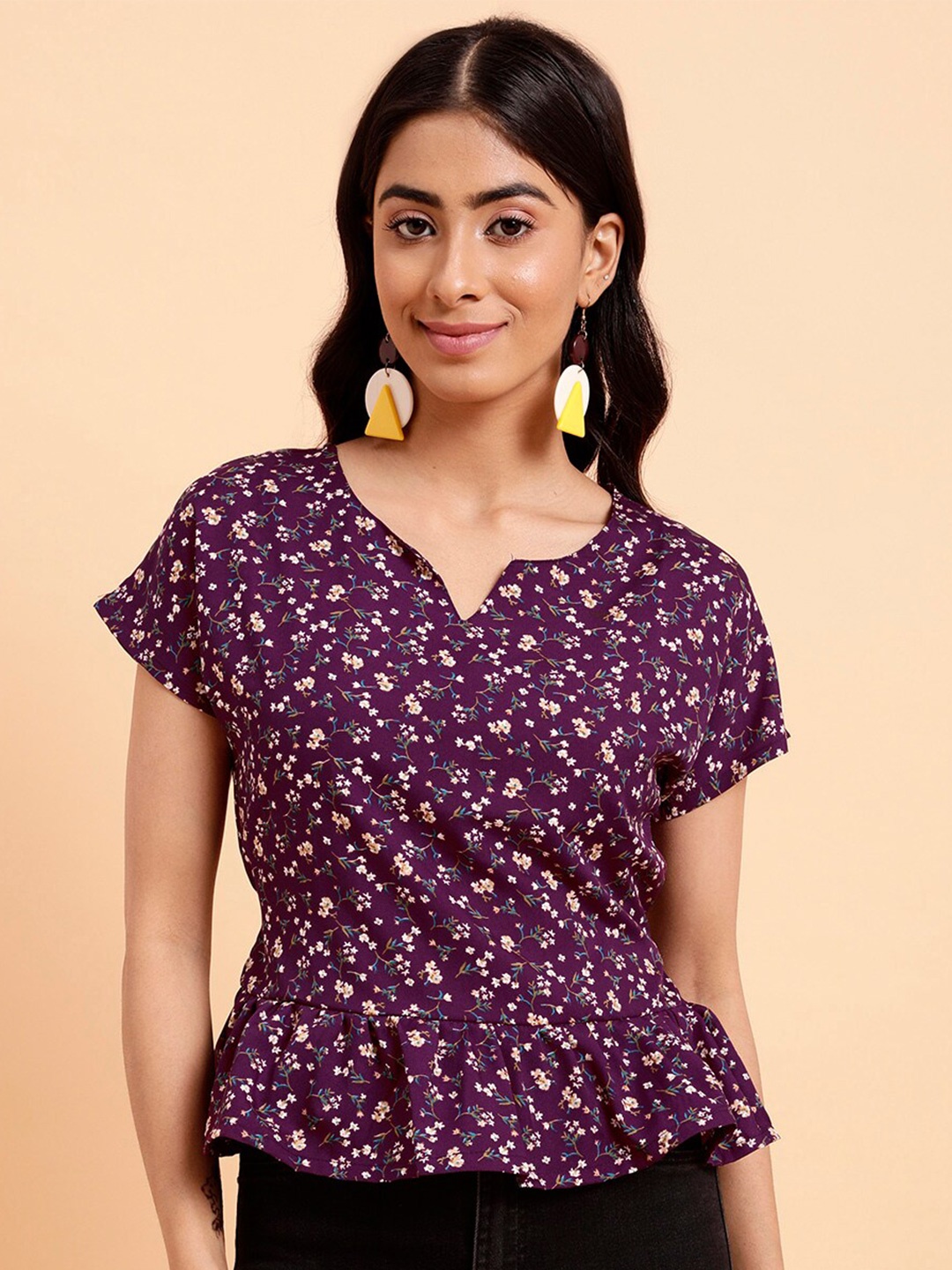 

MINT STREET Floral Printed Peplum Top, Purple