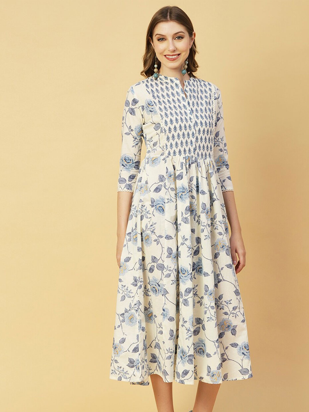 

FASHOR White Floral Print A-Line Midi Dress