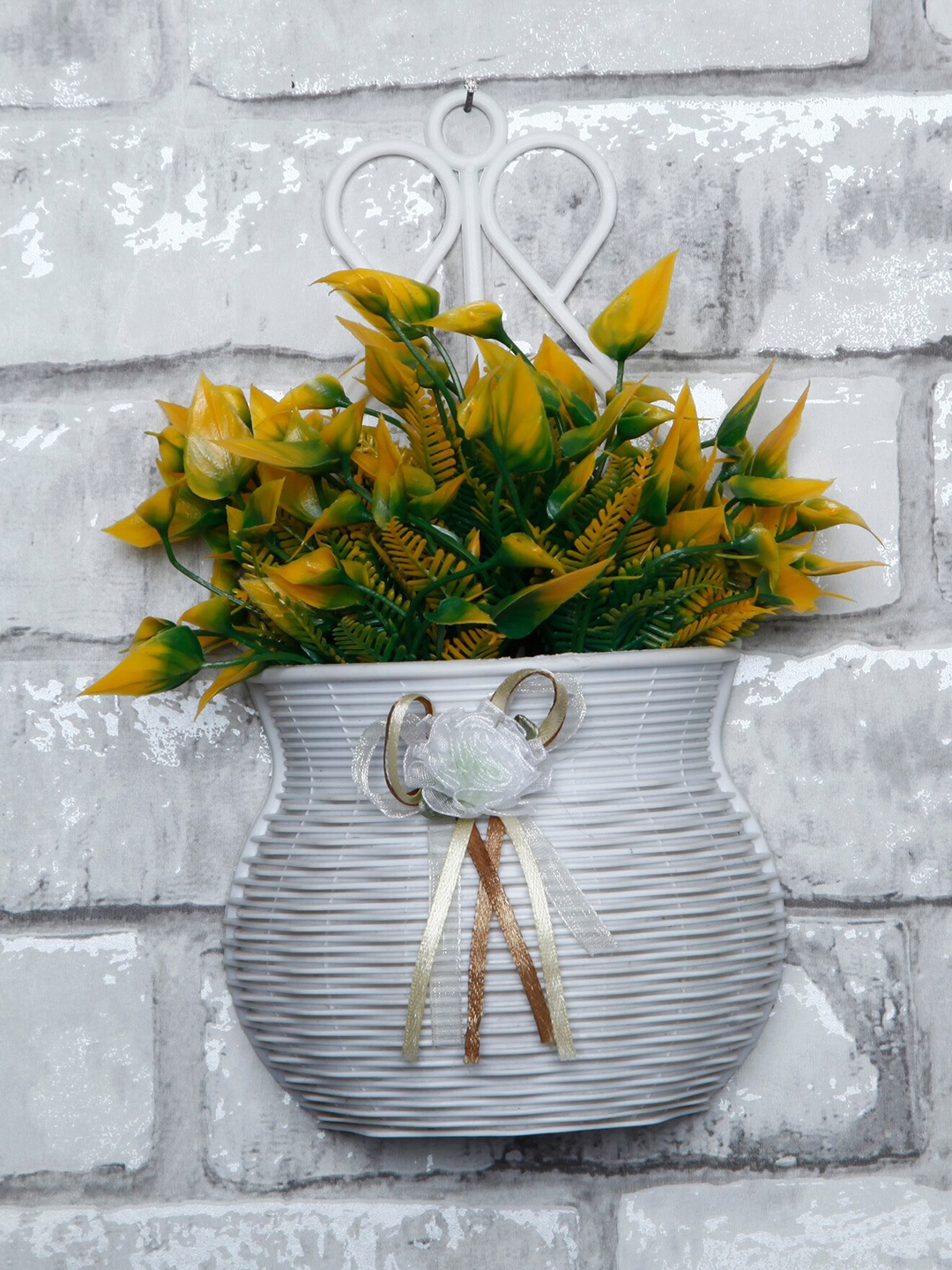 

FOLIYAJ Yellow & White Leaf Artificial Plant With Pot