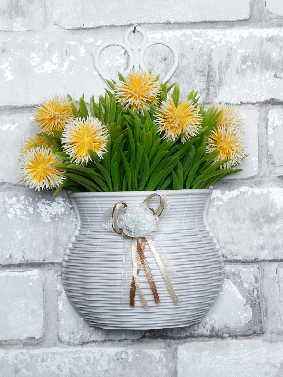 

FOLIYAJ Yellow & Green Hanging Artificial Flowers With Pot