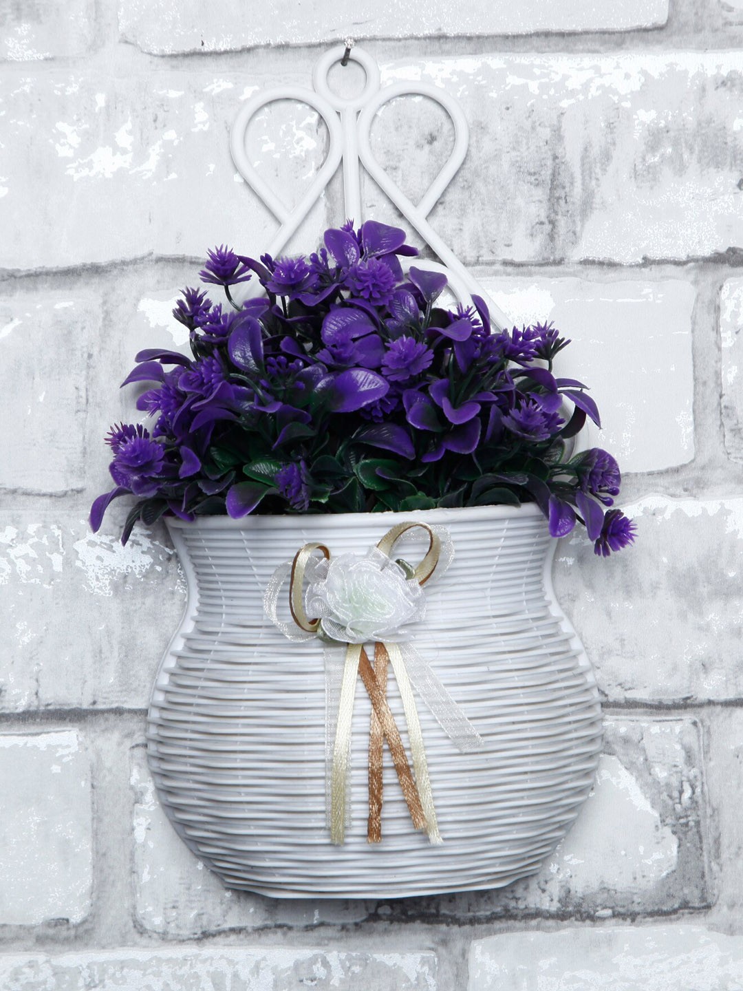

FOLIYAJ Purple & White Artificial Flowers With Pot