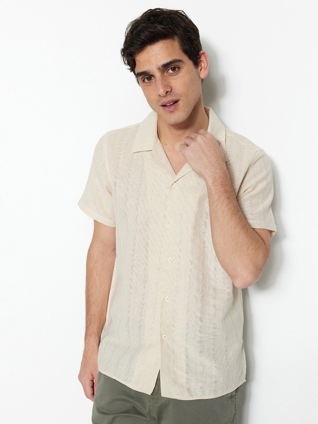 

Trendyol Contemporary Striped Pure Cotton Casual Shirt, Beige