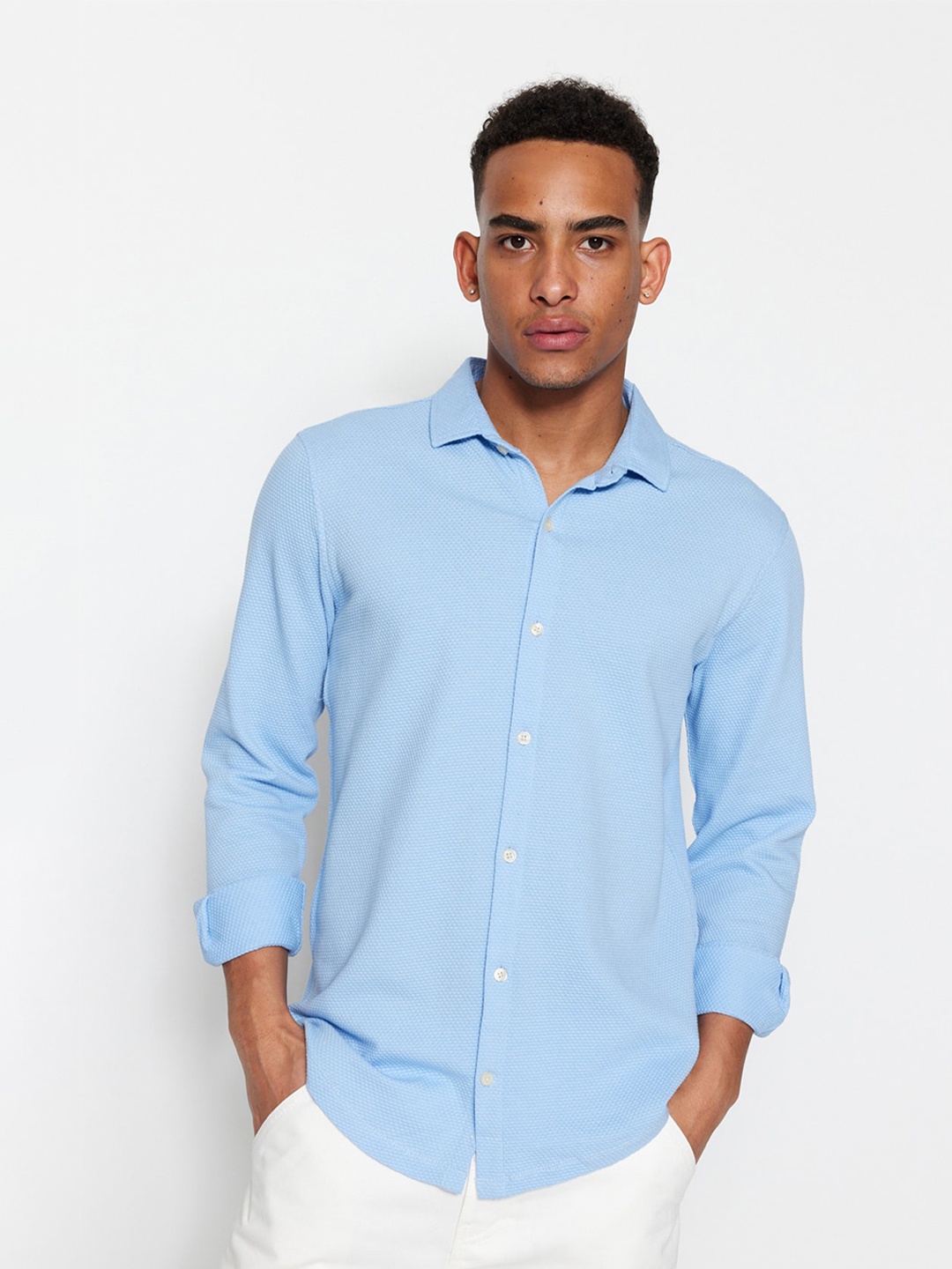 

Trendyol Contemporary Self Design Cotton Casual Shirt, Blue