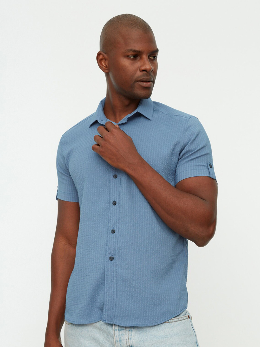 

Trendyol Striped Short Sleeves Contemporary Opaque Casual Shirt, Blue