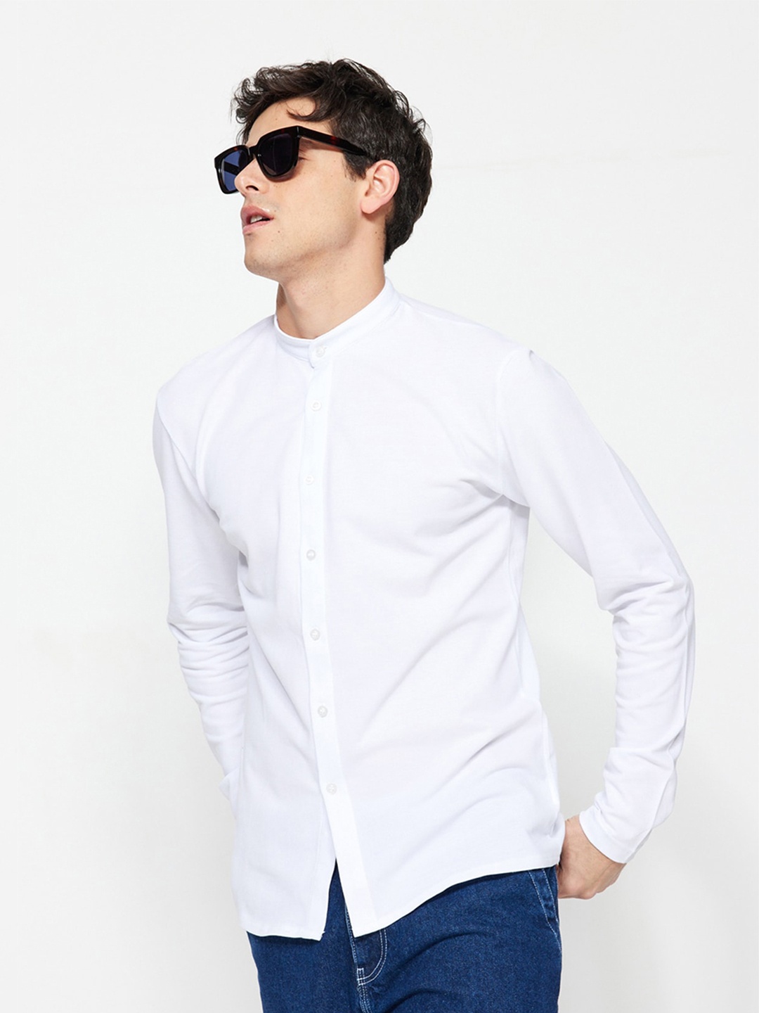 

Trendyol Men Contemporary Band Collar Cotton Casual Shirt, White