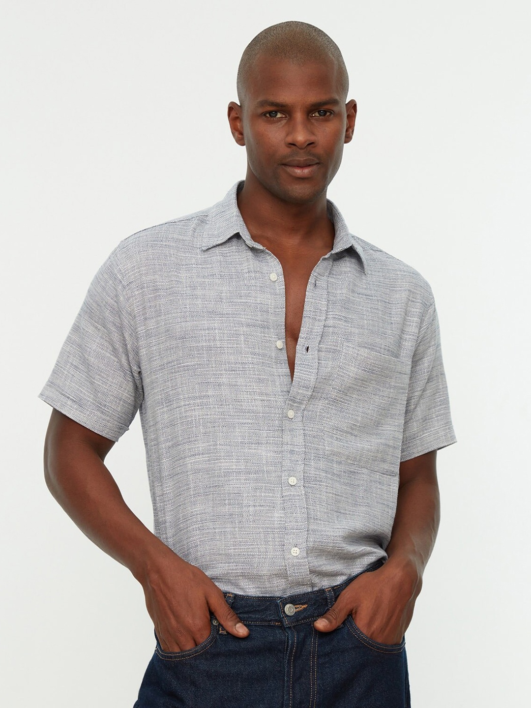 

Trendyol Contemporary Fit Pure Cotton Casual Shirt, Grey
