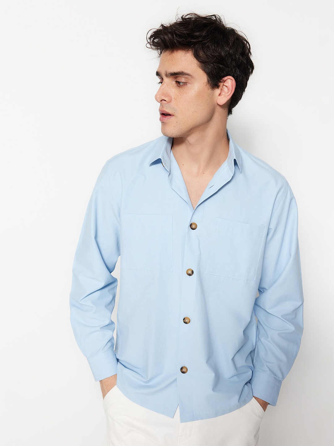 

Trendyol Spread Collar Contemporary Opaque Casual Shirt, Blue