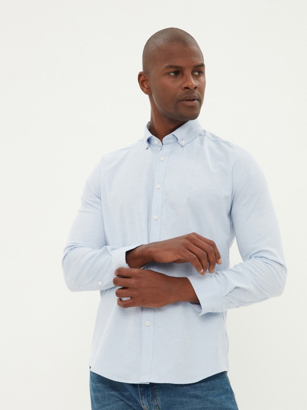 

Trendyol Button Down Collar Contemporary Opaque Casual Shirt, Blue
