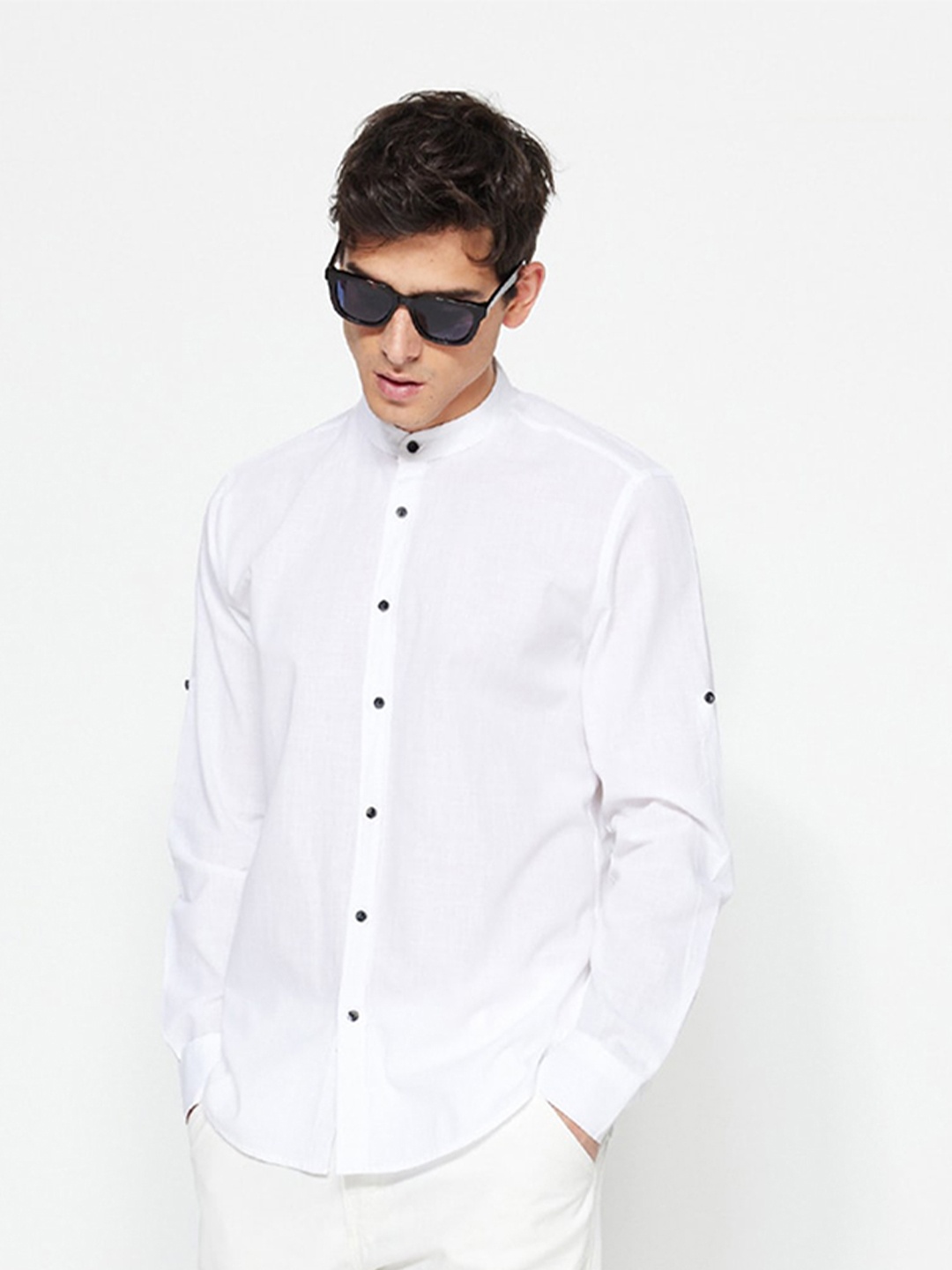 

Trendyol Mandarin Collar Contemporary Opaque Pure Cotton Casual Shirt, White