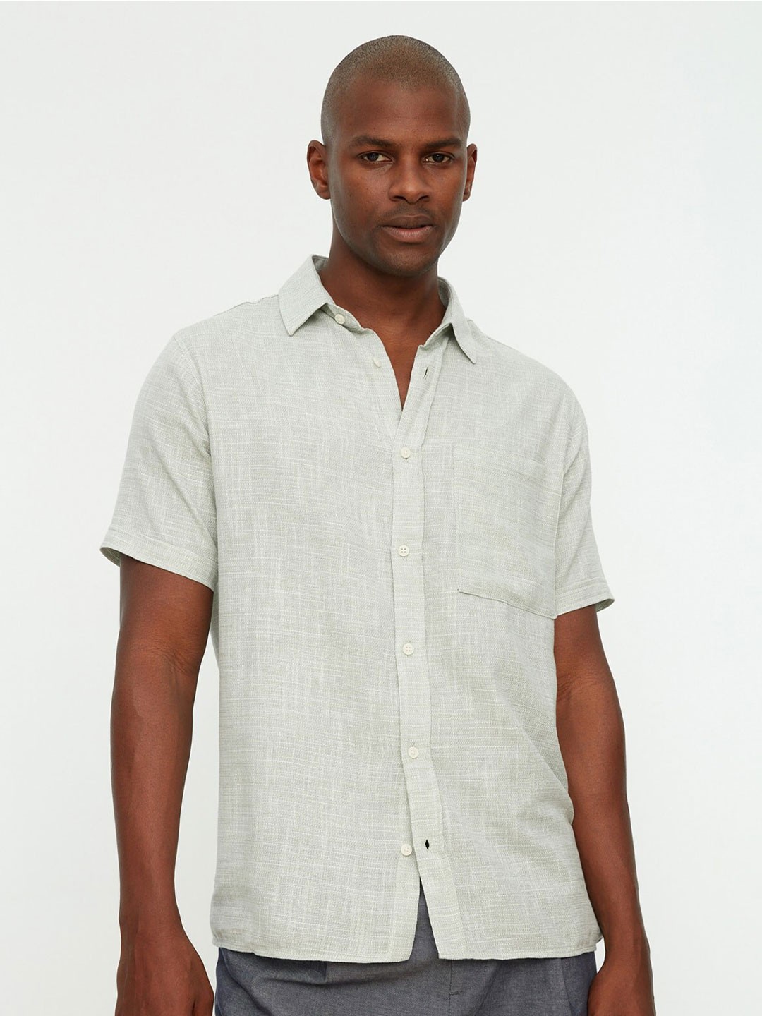 

Trendyol Spread Collar Contemporary Opaque Pure Cotton Casual Shirt, Green