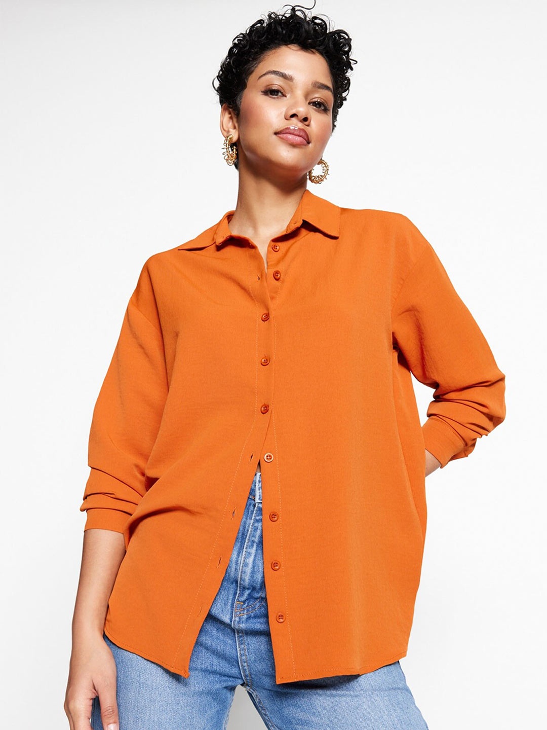 

Trendyol Women Contemporary Regular Fit Casual Shirt, Orange