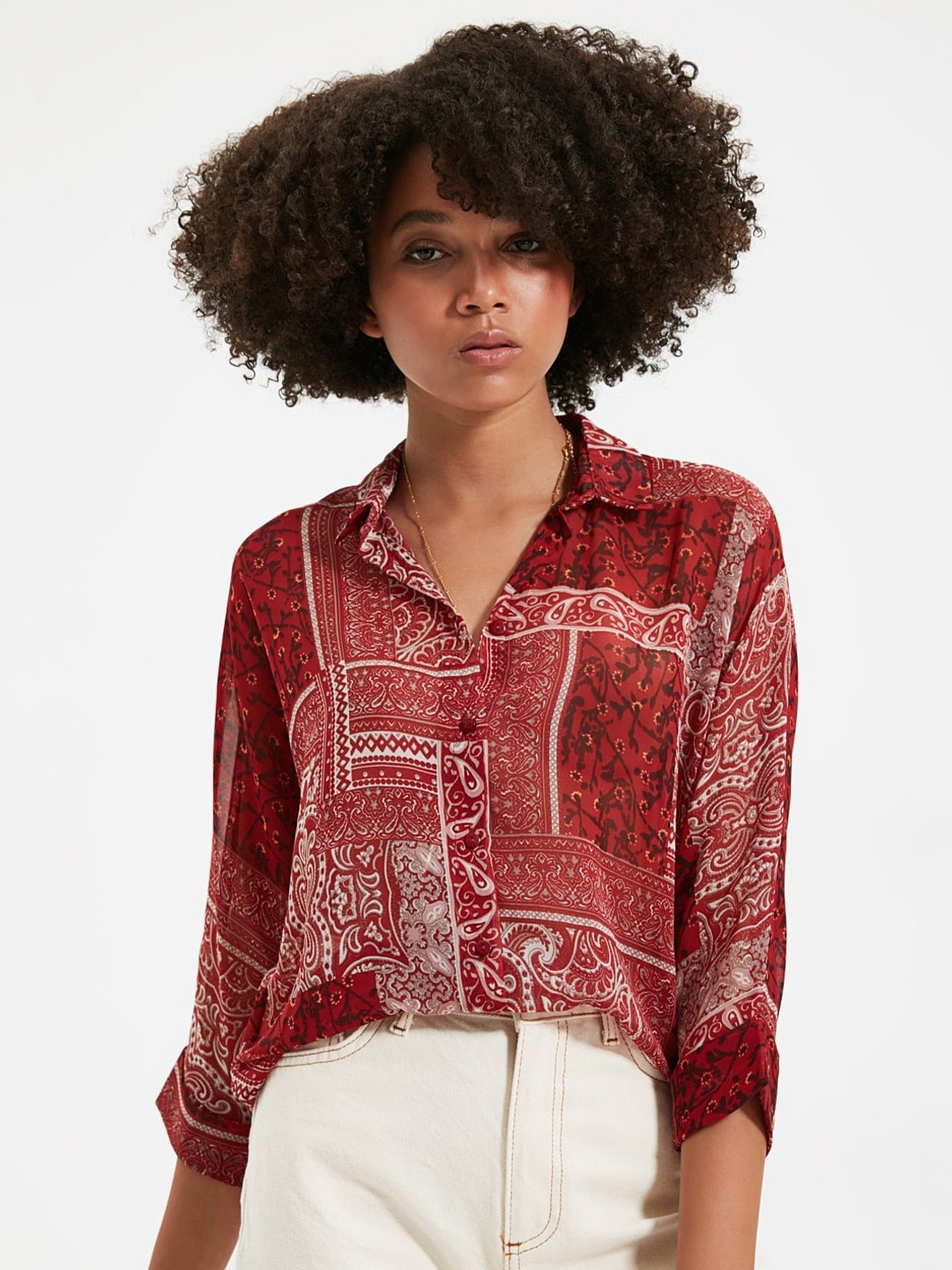 

Trendyol Women Printed Contemporary Casual Shirt, Maroon