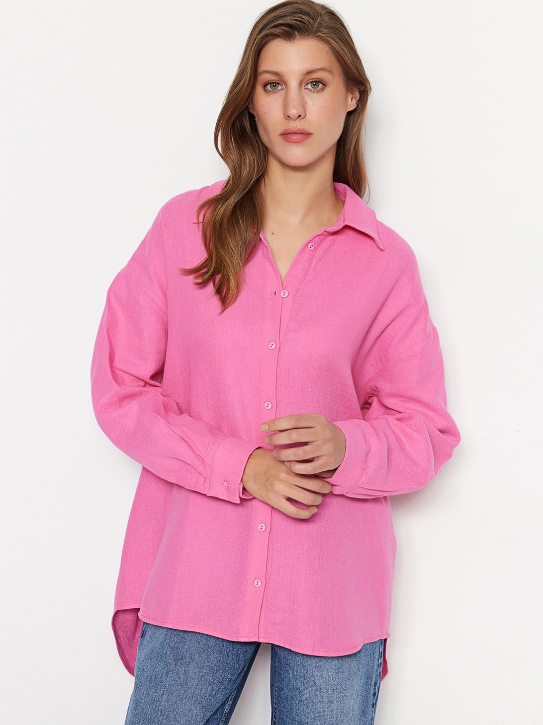 

Trendyol Contemporary Pure Cotton Casual Shirt, Pink