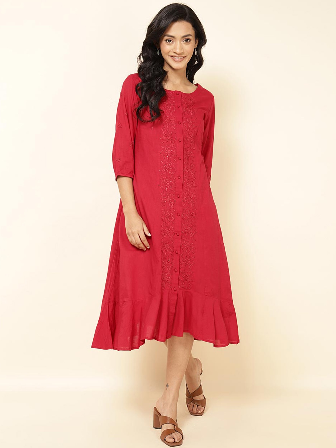 

Fabindia Red A-Line Dress