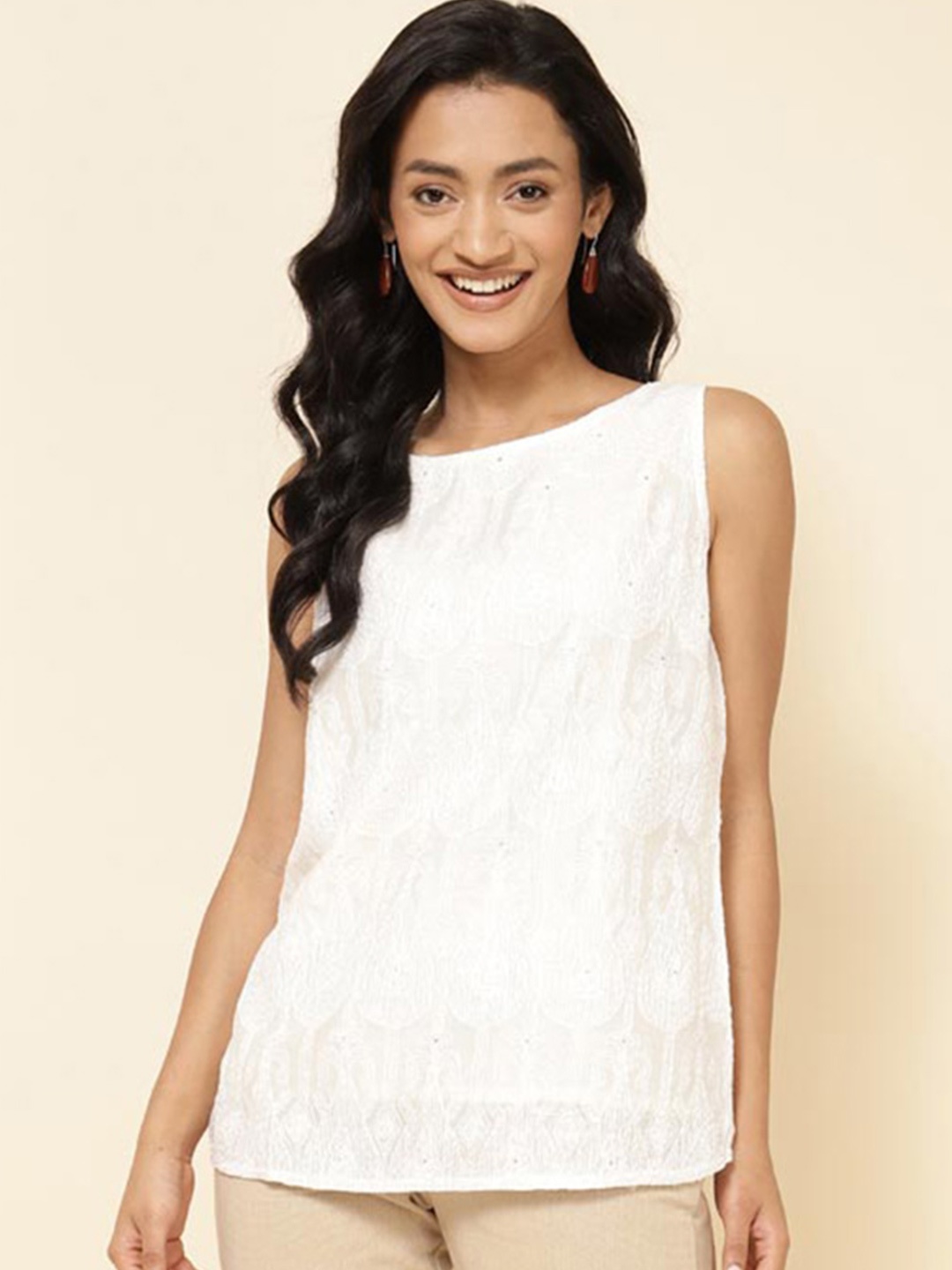 

Fabindia Chikankari Cotton Regular Top, White