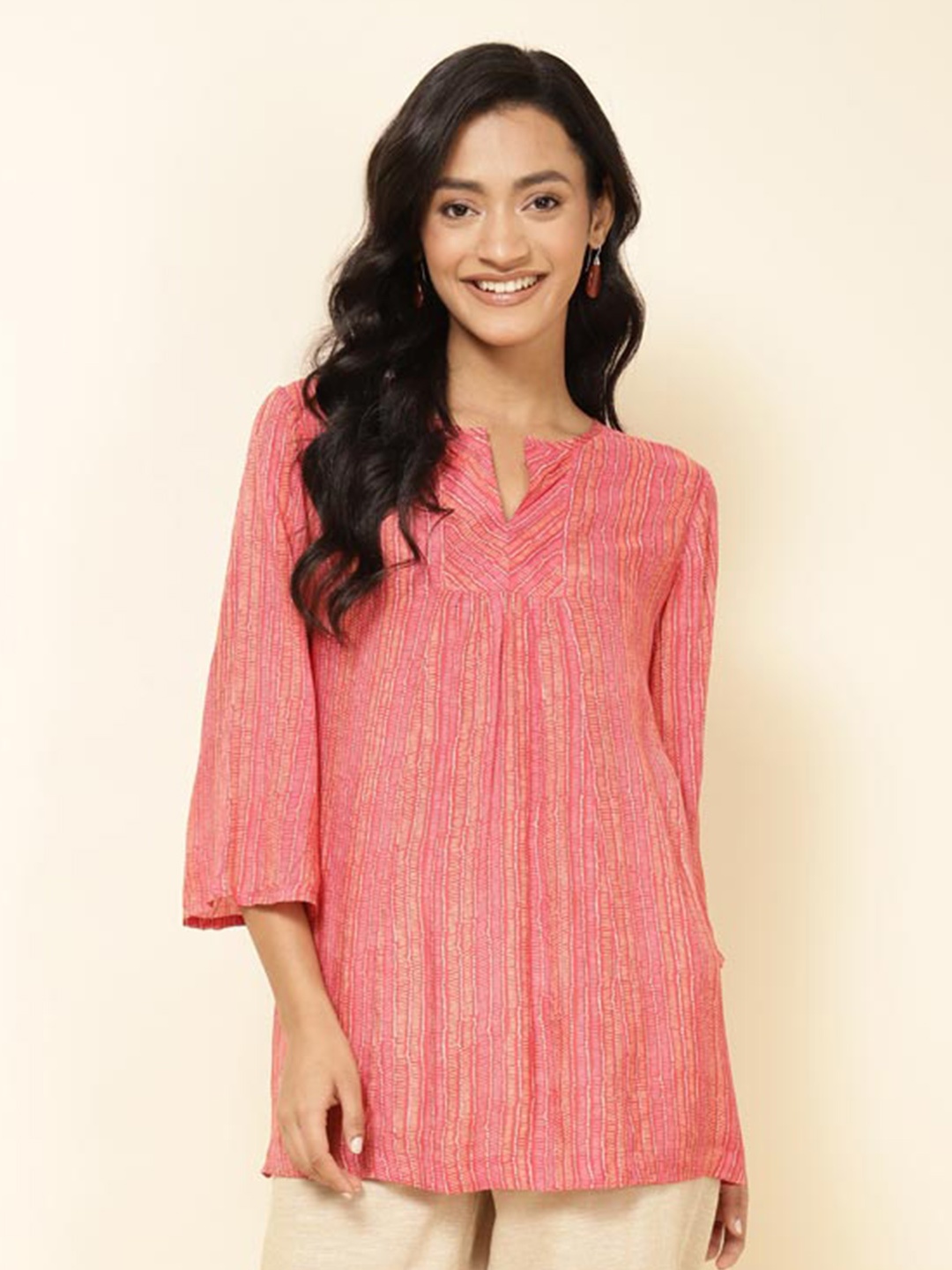 

Fabindia Abstract Printed Regular Top, Pink