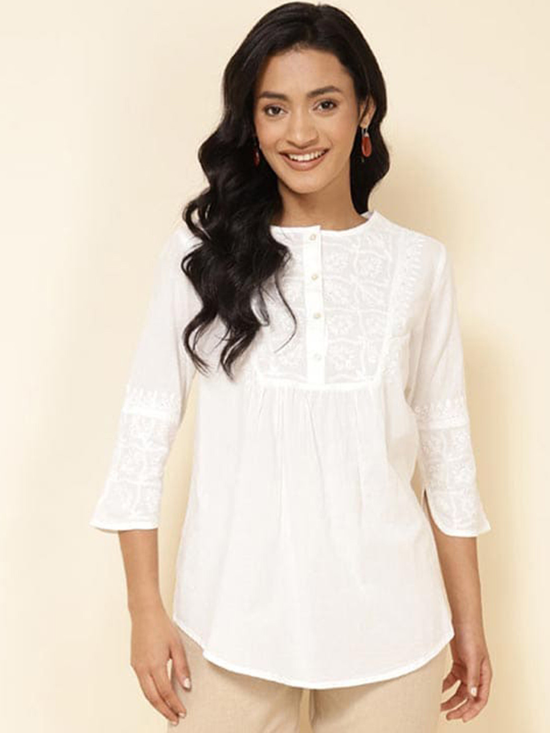 

Fabindia Chikankari Embroidered Cotton Regular Top, White